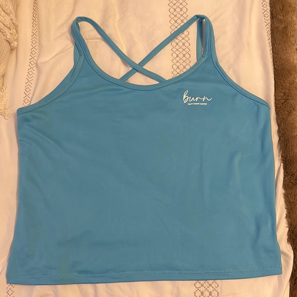 Burn bootcamp large light blue crop tank top women’s workout